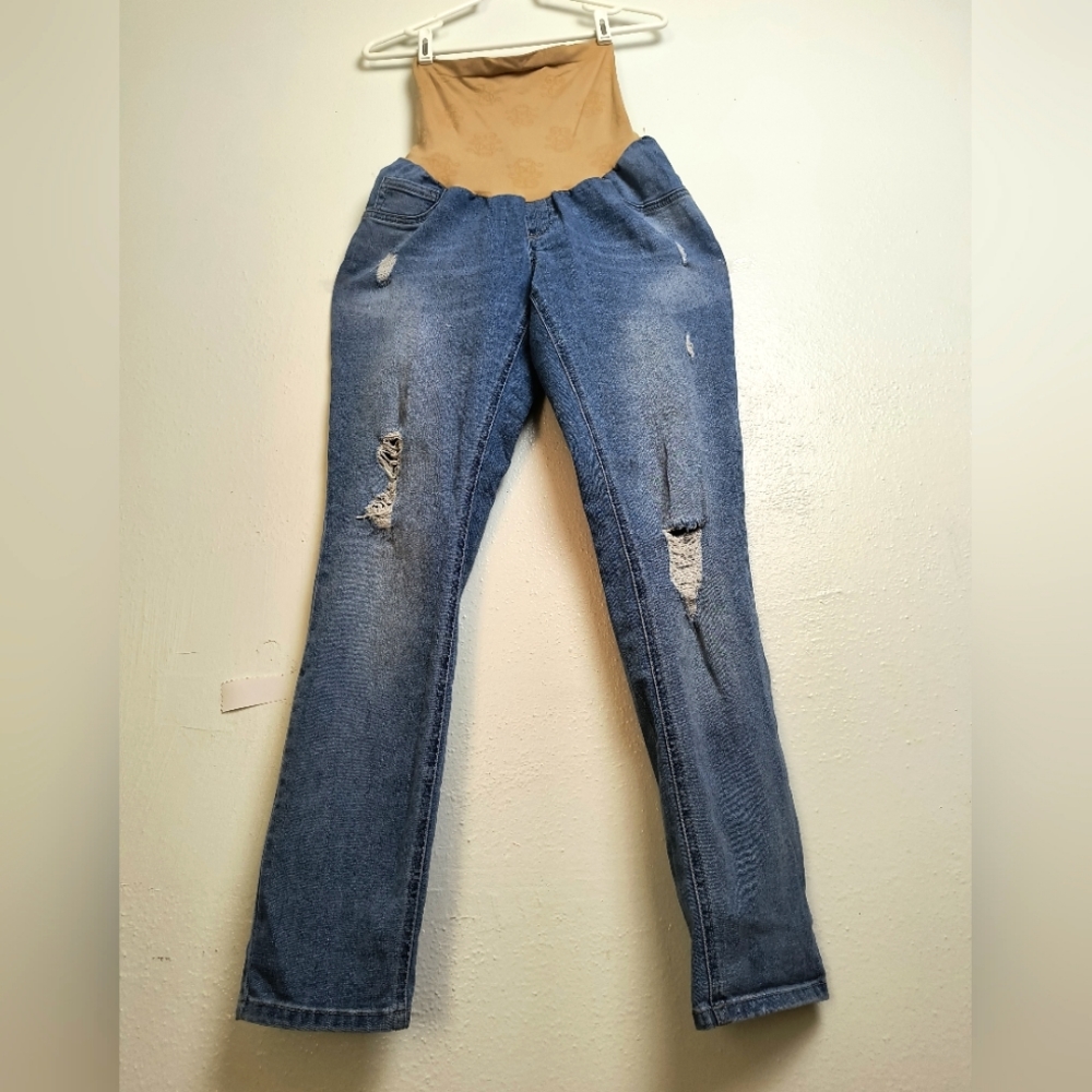 Jessica Simpson Maternity Denim Pant Women's Size L/G/G  Medium Wash Distressed